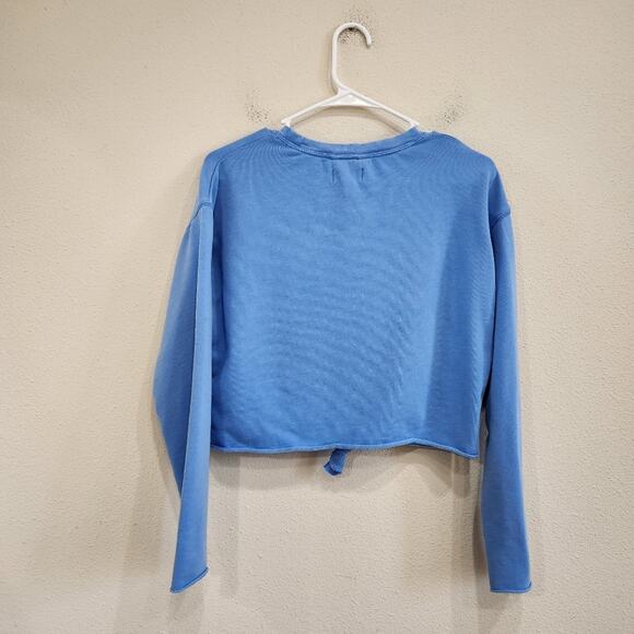 Aerie Light Blue Long Sleeve Cropped Knot Front Sweater Top Size XS - Picture 2 of 8